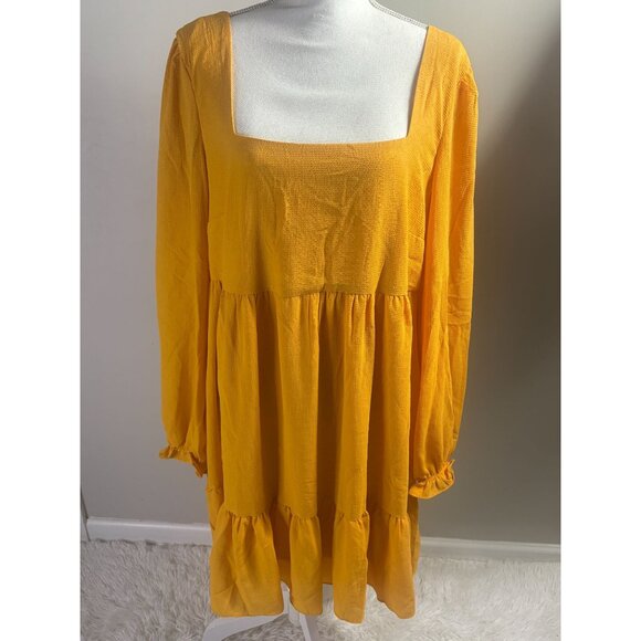 BCBG Yellow Long Sleeve Square-Neck Tiered Dress XL - Picture 1 of 7